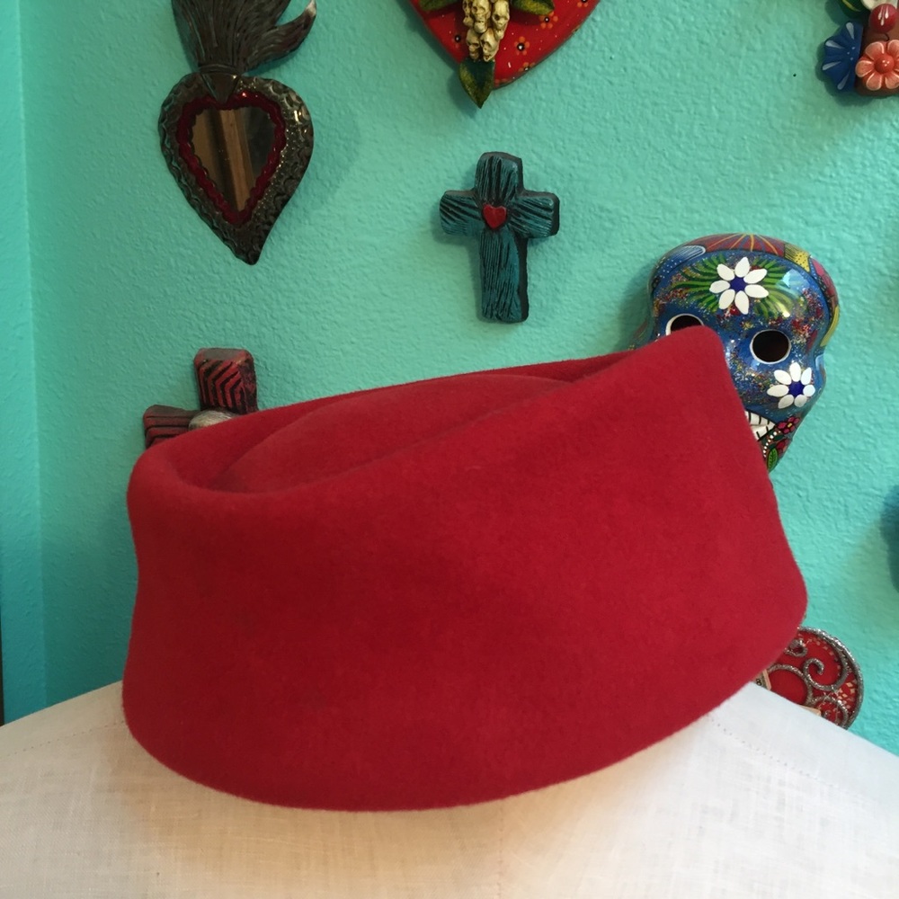 Red Vintage Hat with Black Accent - Picture 3 of 7